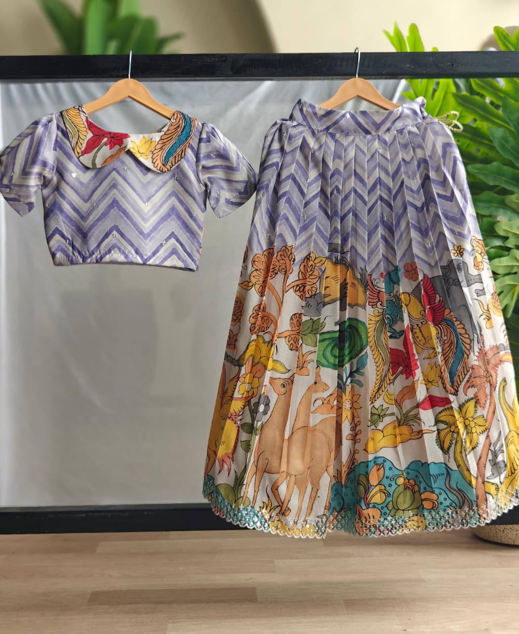 Premium Kids Tussar Silk Festive Outfit – Kalamkari Motifs with Embroidered