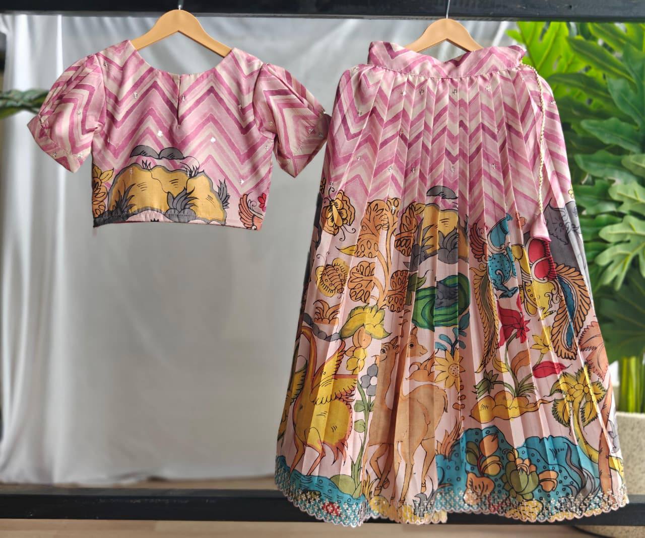 Premium Kids Tussar Silk Festive Outfit – Kalamkari Motifs with Embroidered