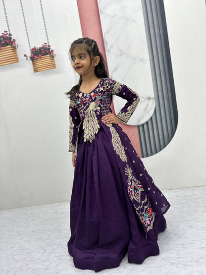 Premium Vichitra Silk Crop Top‑Lehenga Set – Heavy Thread & Sequins Embroidery