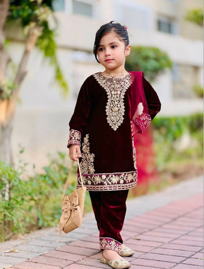 Premium Viscose Velvet Kurta‑Pant‑Dupatta Set – Heavy Embroidery Sequins Work