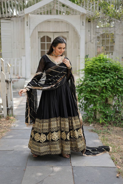 Radiate Elegance with Our Luxe Embroidered Gown-Dupatta Set – Perfect for Every Occasion