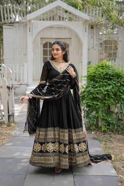 Radiate Elegance with Our Luxe Embroidered Gown-Dupatta Set – Perfect for Every Occasion