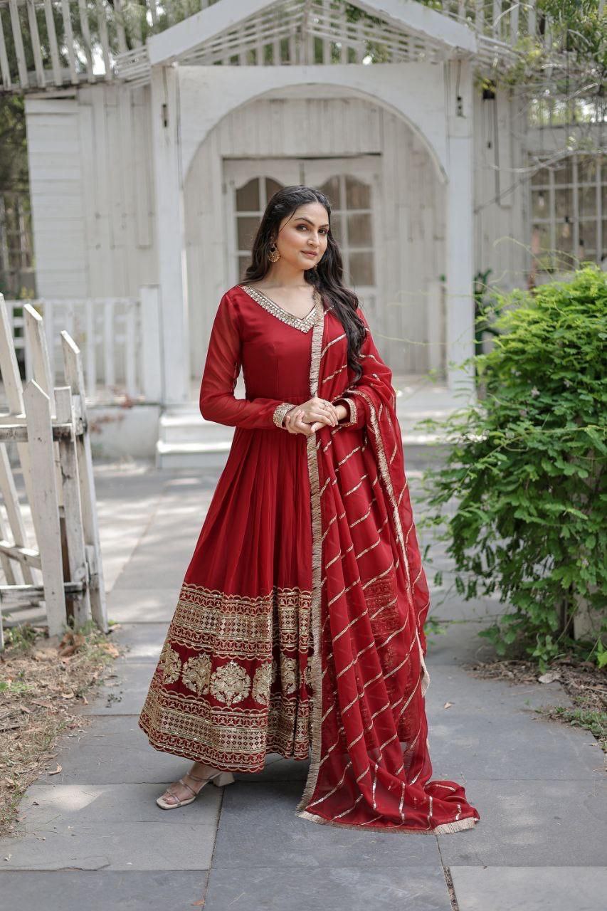 Radiate Elegance with Our Luxe Embroidered Gown-Dupatta Set – Perfect for Every Occasion