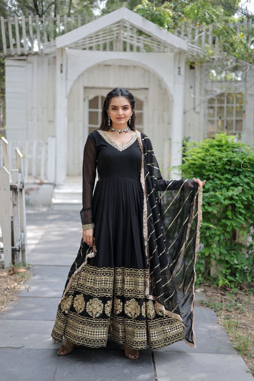 Radiate Elegance with Our Luxe Embroidered Gown-Dupatta Set – Perfect for Every Occasion