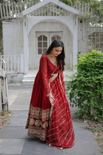 Radiate Elegance with Our Luxe Embroidered Gown-Dupatta Set – Perfect for Every Occasion