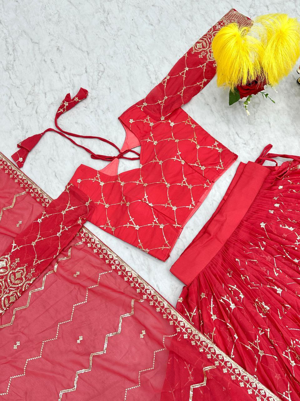 Radiant Elegance: Premium Festival Embroidered Lehenga Choli Set