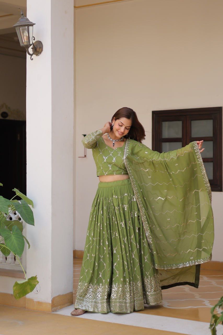 Radiant Elegance: Premium Festival Embroidered Lehenga Choli Set
