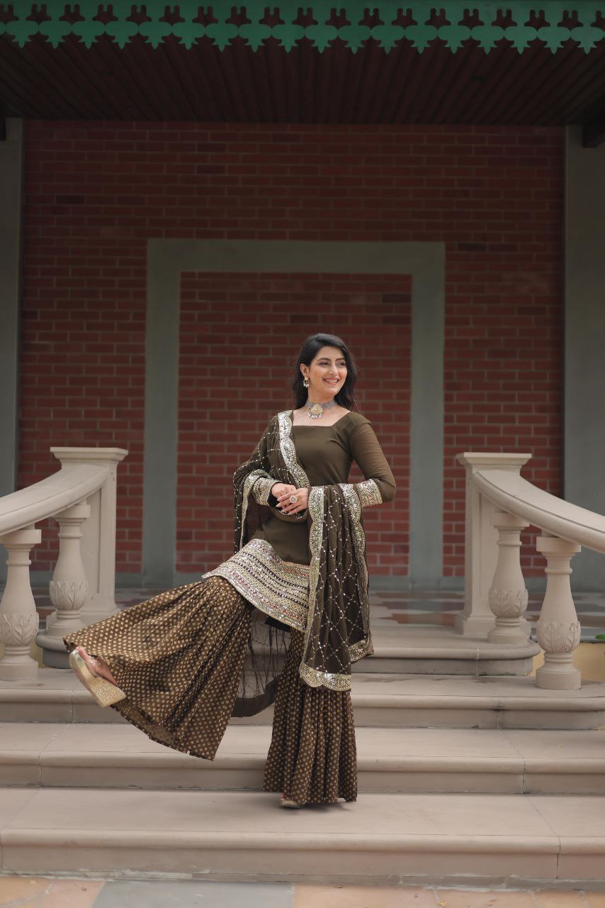 PREMIUM DESIGNER READYMADE TOP-SHARARA-DUPATTA COLLECTIONS