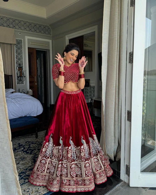 New Boutique Style Velvet Cording Sequence Embroidered Lehenga Choli with Dupatta – Luxe Elegance Redefined!