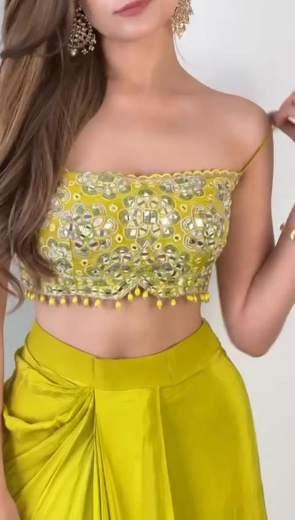 Designer Partywear Dhotis with Tube Blouse & Shrug | WEDDING SEASON DRAPED DHOTI
