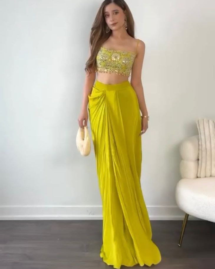Designer Partywear Dhotis with Tube Blouse & Shrug | WEDDING SEASON DRAPED DHOTI