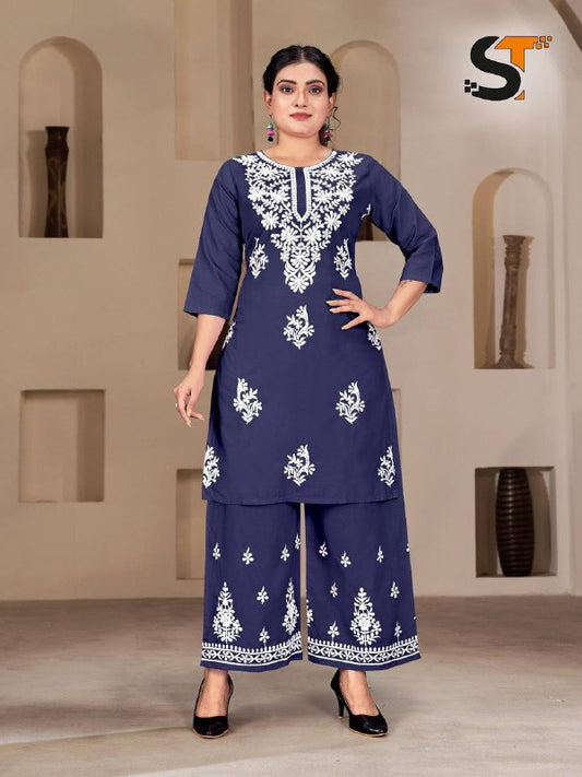 Premium Heavy Rayon Kurti‑Pant Set – Embroidery Work for Office & Regular Wear