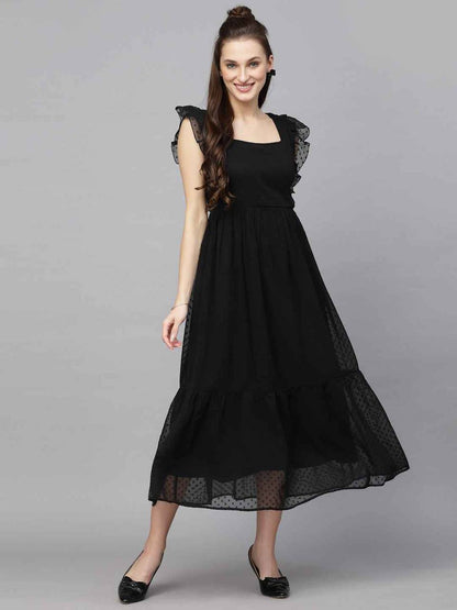 Premium Georgette Butti Gown – Frill Sleeves with Inner Lining