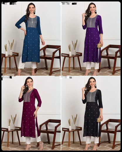 Premium Rayon Kurti‑Pant Set – Embroidery Work with Cotton Bottom