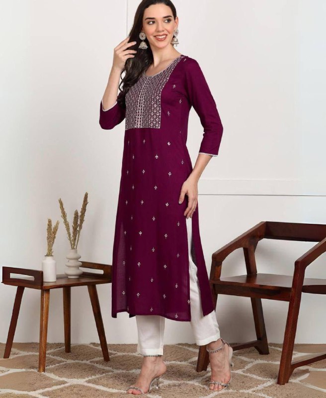 Premium Rayon Kurti‑Pant Set – Embroidery Work with Cotton Bottom