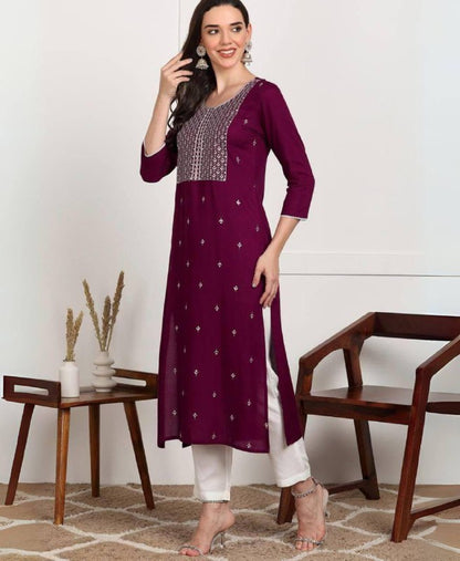 Premium Rayon Kurti‑Pant Set – Embroidery Work with Cotton Bottom
