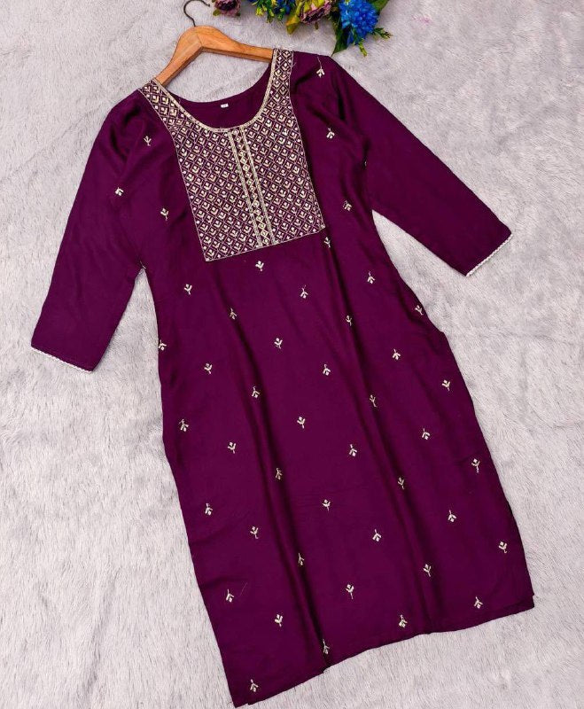 Premium Rayon Kurti‑Pant Set – Embroidery Work with Cotton Bottom