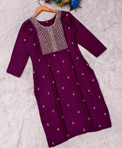 Premium Rayon Kurti‑Pant Set – Embroidery Work with Cotton Bottom