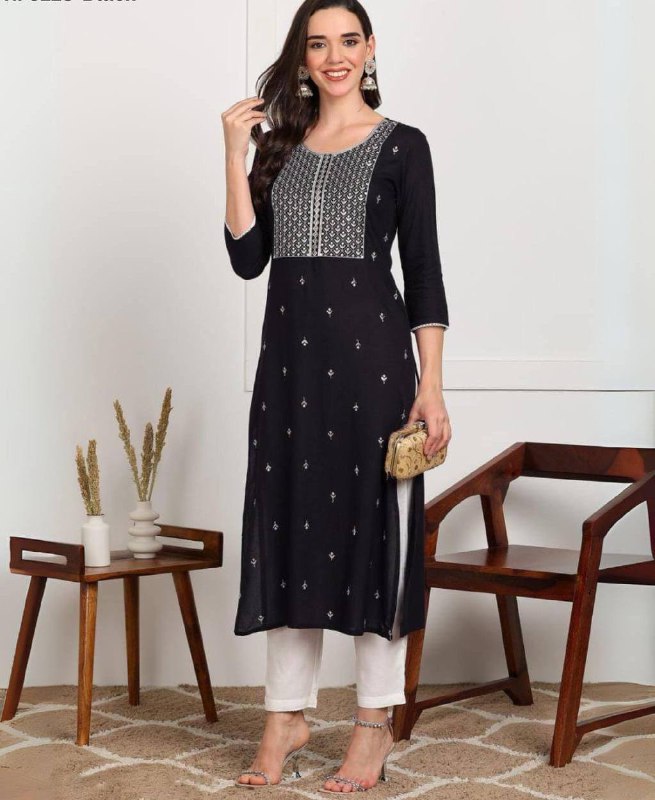 Premium Rayon Kurti‑Pant Set – Embroidery Work with Cotton Bottom