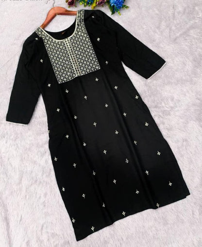 Premium Rayon Kurti‑Pant Set – Embroidery Work with Cotton Bottom