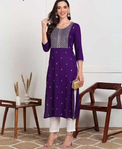 Premium Rayon Kurti‑Pant Set – Embroidery Work with Cotton Bottom