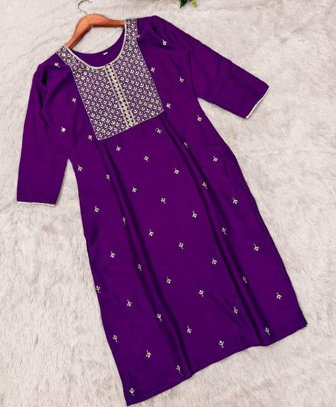 Premium Rayon Kurti‑Pant Set – Embroidery Work with Cotton Bottom