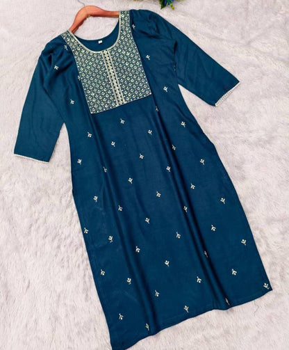 Premium Rayon Kurti‑Pant Set – Embroidery Work with Cotton Bottom