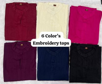 Premium Heavy Rayon Short Kurti – Pleated Pattern with Embroidery