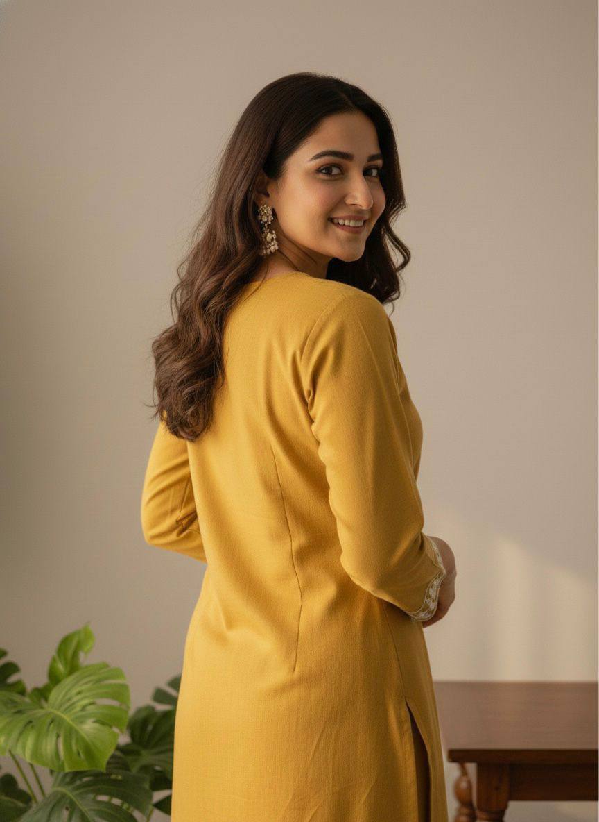 Premium Khadi Cotton Kurti‑Pant Set – Embroidery Work with Crepe Inner