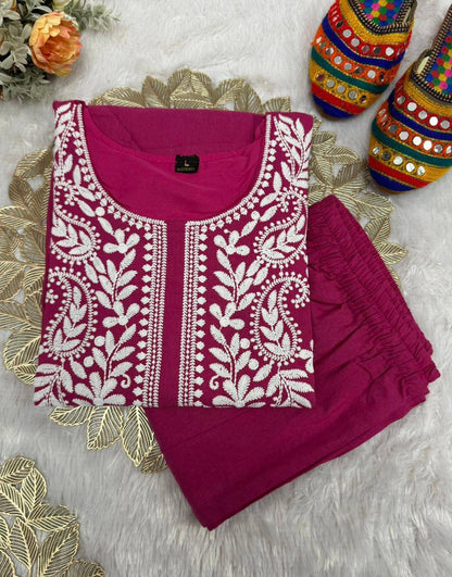 Premium Khadi Cotton Kurti‑Pant Set – Embroidery Work with Crepe Inner