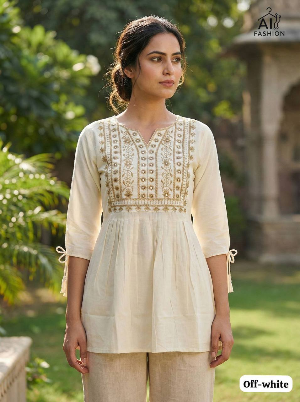 Premium Heavy Rayon Short Top – Embroidery Thread Work with Fancy Sleeves