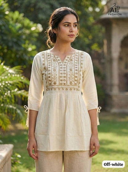 Premium Heavy Rayon Short Top – Embroidery Thread Work with Fancy Sleeves