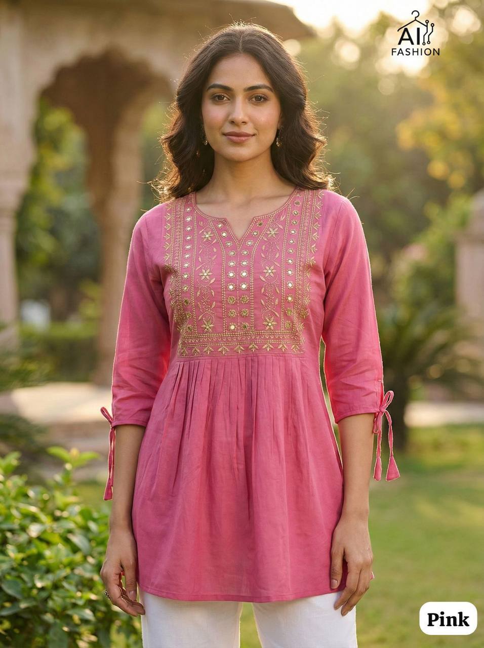 Premium Heavy Rayon Short Top – Embroidery Thread Work with Fancy Sleeves