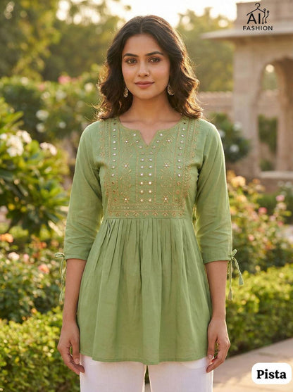 Premium Heavy Rayon Short Top – Embroidery Thread Work with Fancy Sleeves