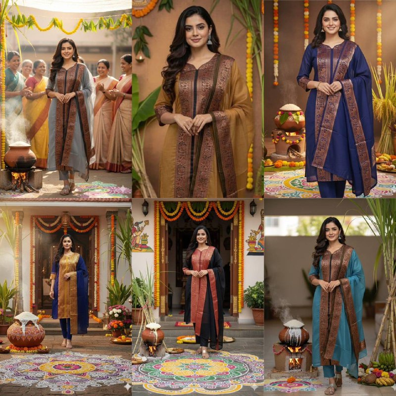 Premium Kanchi Cotton Kurti‑Dupatta Set – V‑Neck Design