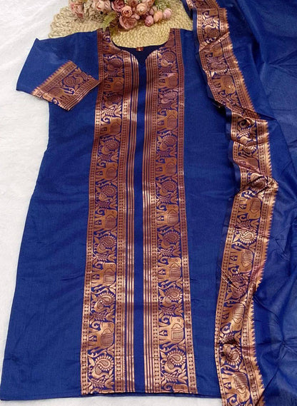 Premium Kanchi Cotton Kurti‑Dupatta Set – V‑Neck Design