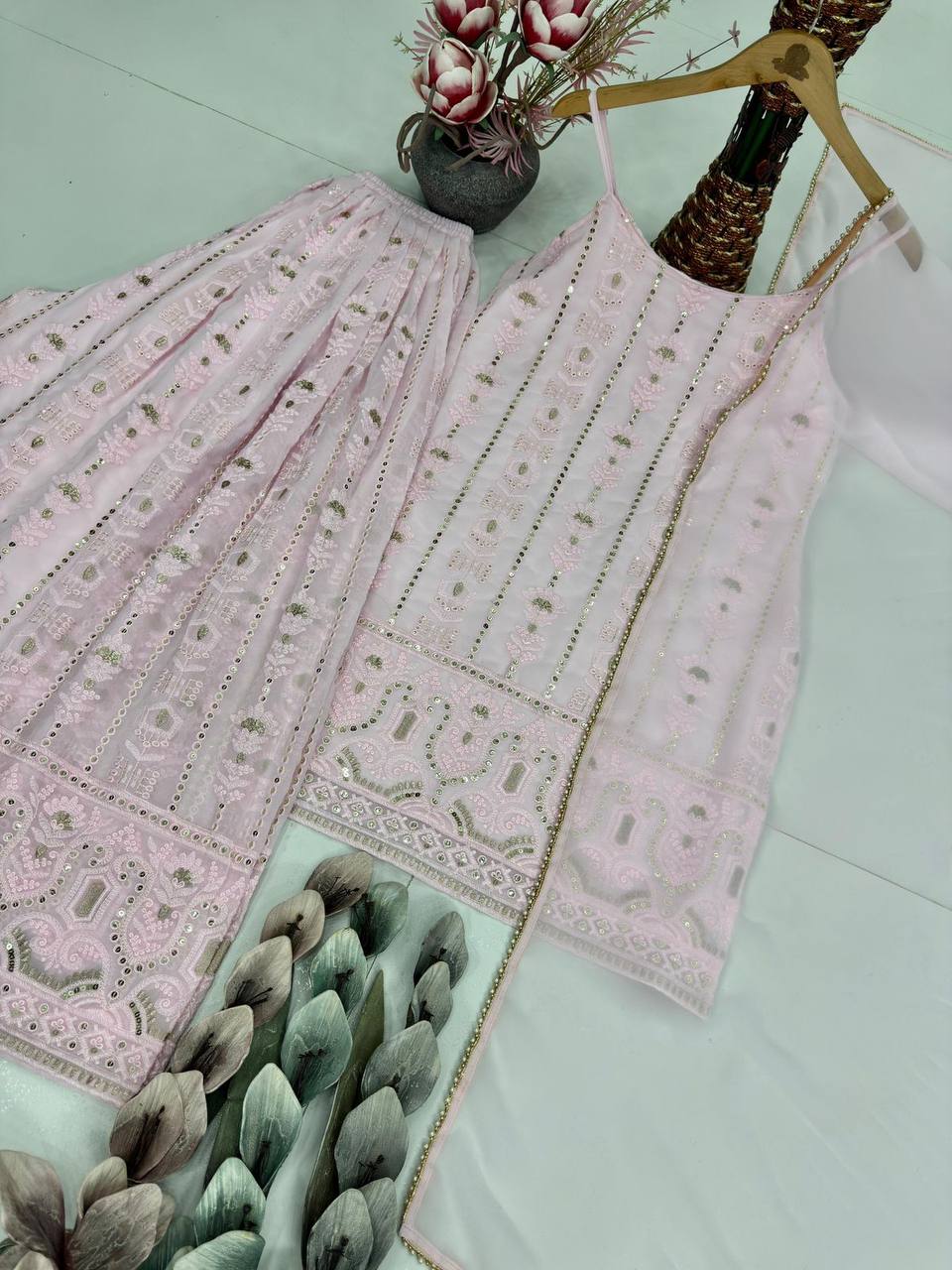 Premium Faux Georgette Sharara Suit Set – Heavy Sequins Embroidery
