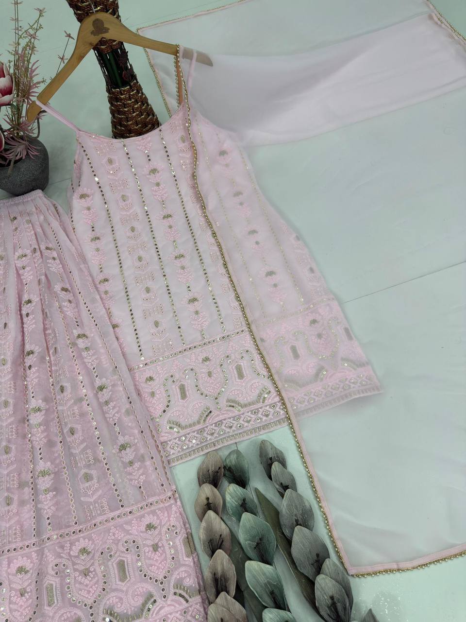 Premium Faux Georgette Sharara Suit Set – Heavy Sequins Embroidery