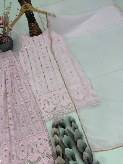 Premium Faux Georgette Sharara Suit Set – Heavy Sequins Embroidery