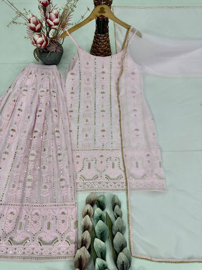 Premium Faux Georgette Sharara Suit Set – Heavy Sequins Embroidery