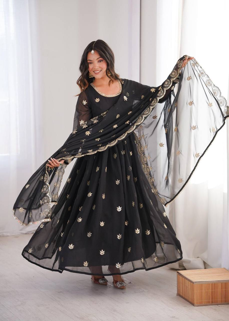 Premium Georgette Gown‑Pant‑Dupatta Set