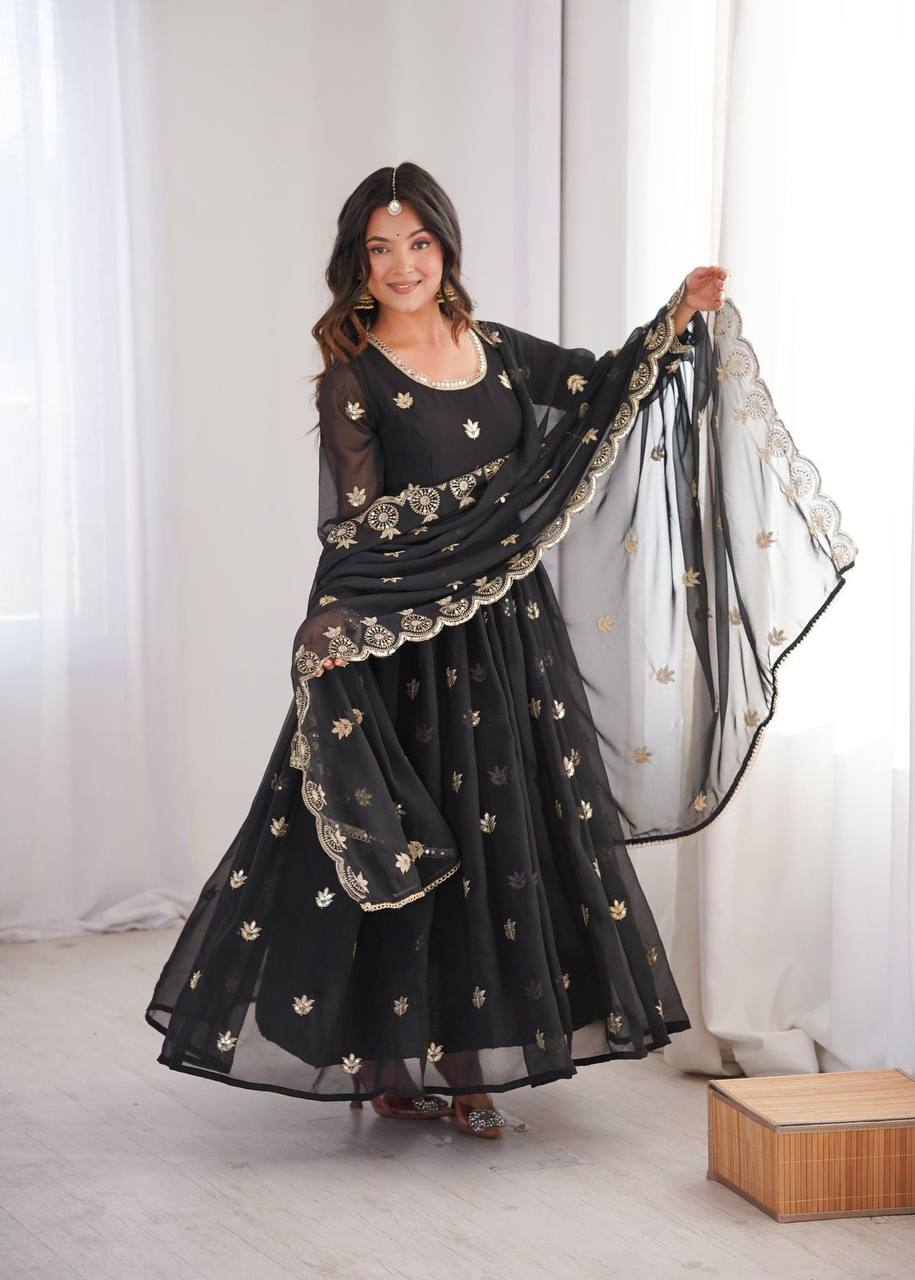 Premium Georgette Gown‑Pant‑Dupatta Set