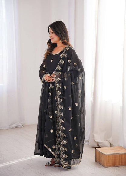 Premium Georgette Gown‑Pant‑Dupatta Set