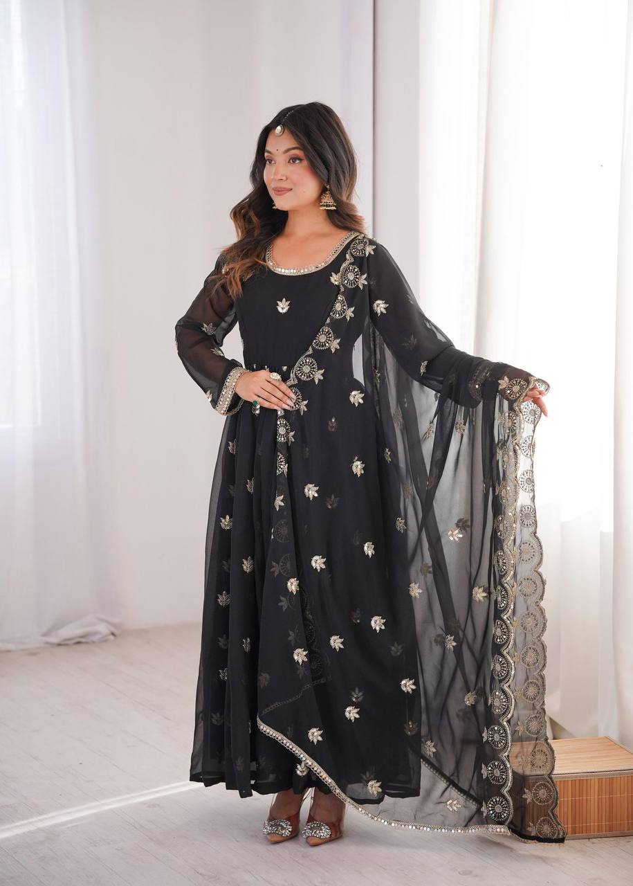 Premium Georgette Gown‑Pant‑Dupatta Set