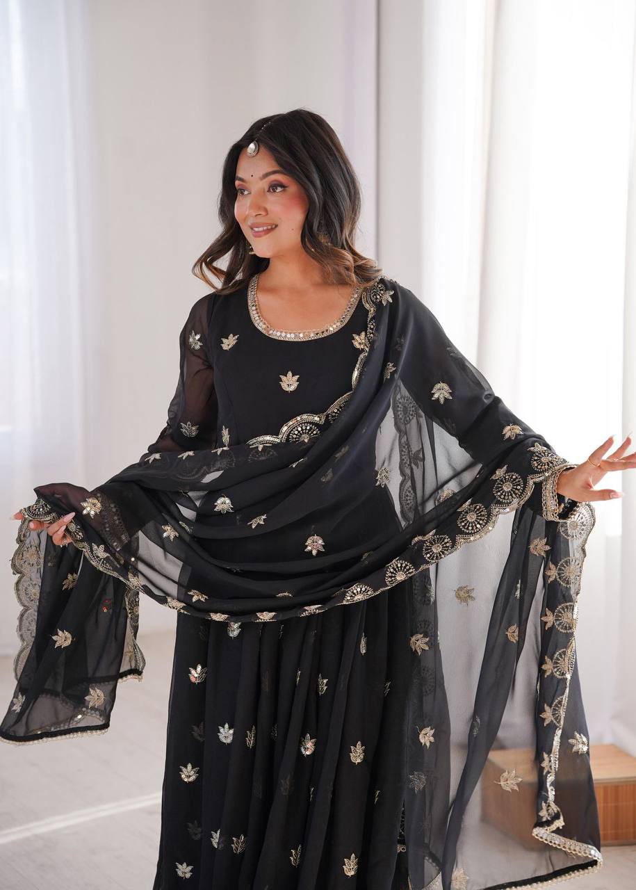 Premium Georgette Gown‑Pant‑Dupatta Set