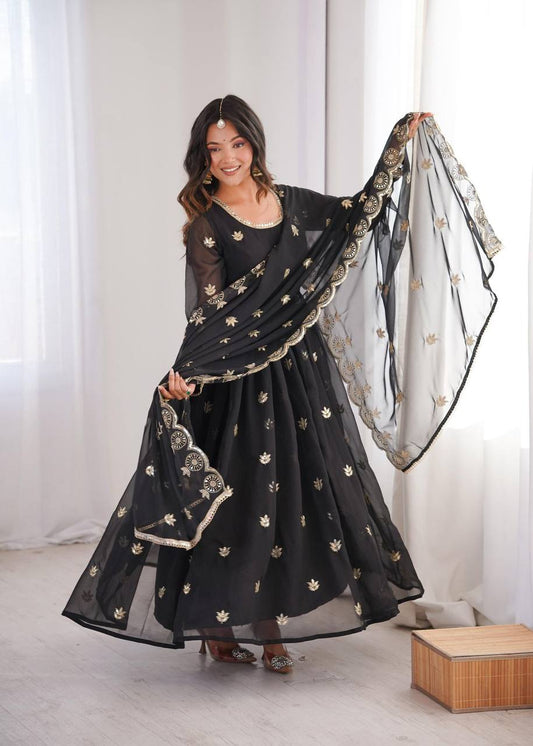Premium Georgette Gown‑Pant‑Dupatta Set