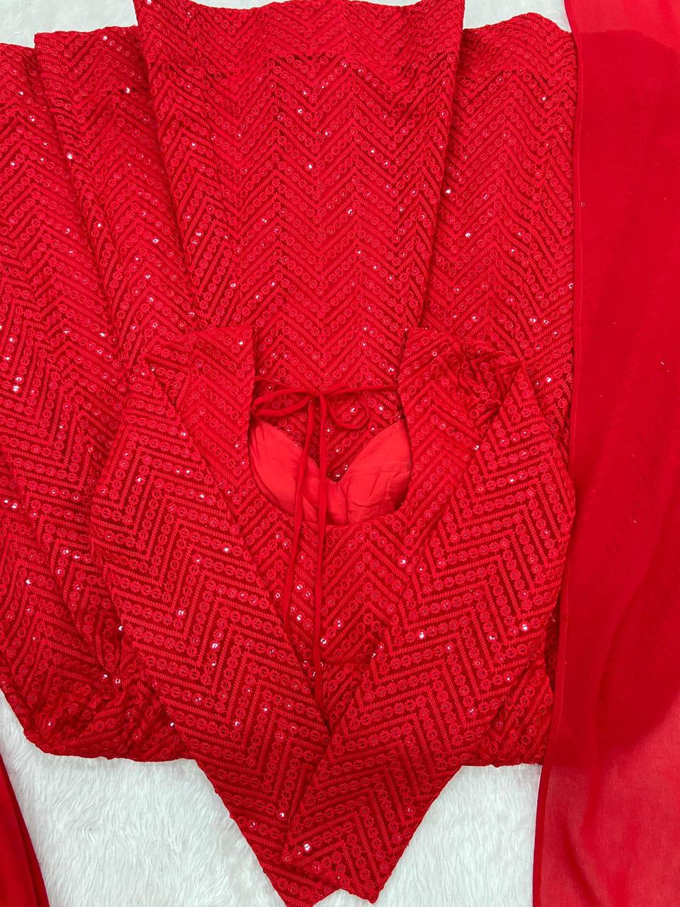 Premium Velvet Top‑Pant‑Batwa Set – Zari Embroidery, Real Mirror