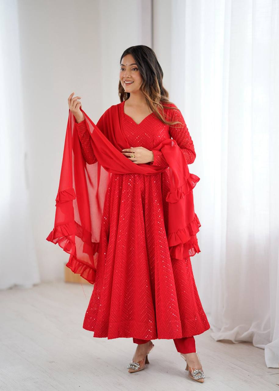 Premium Velvet Top‑Pant‑Batwa Set – Zari Embroidery, Real Mirror