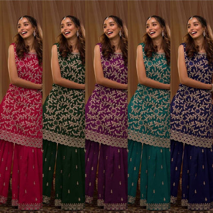 Exclusive Blooming Georgette Unstitched Suit – Sequins, Stone & Mirror Work