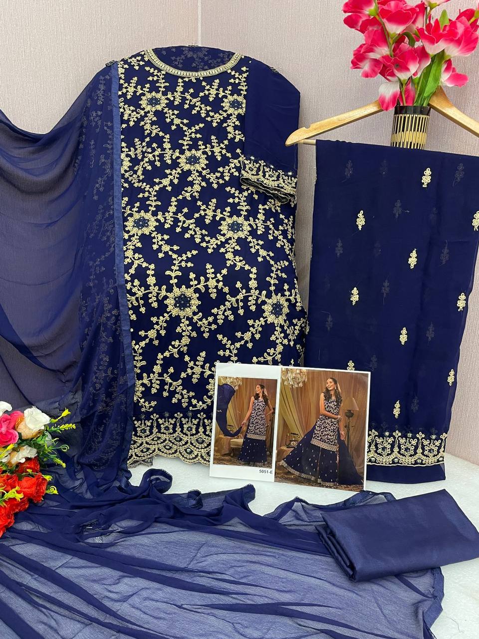 Exclusive Blooming Georgette Unstitched Suit – Sequins, Stone & Mirror Work